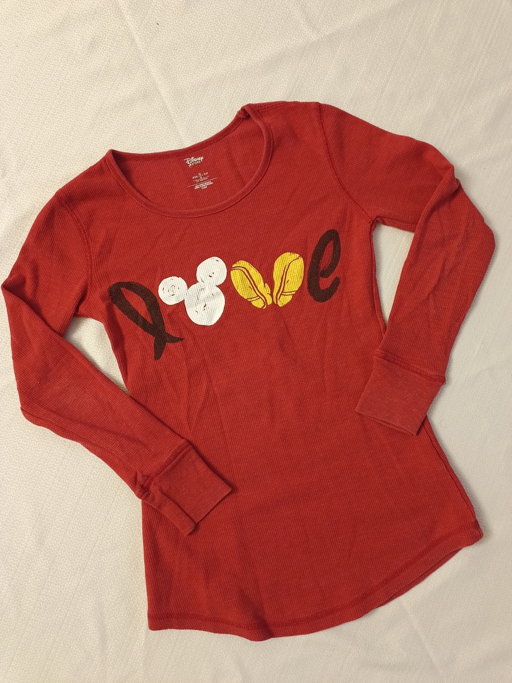Disney Red Scoop Neck 'Love' Graphic Thermal Top with Yellow & White Accents